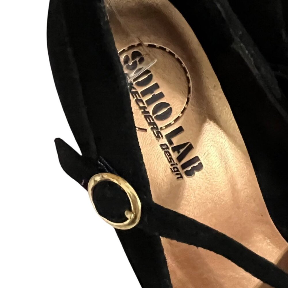 90s Skechers Soho Lab Black Suede Whimsigoth Platform‎ Butterfly Sandals Size 8 - Picture 2 of 8